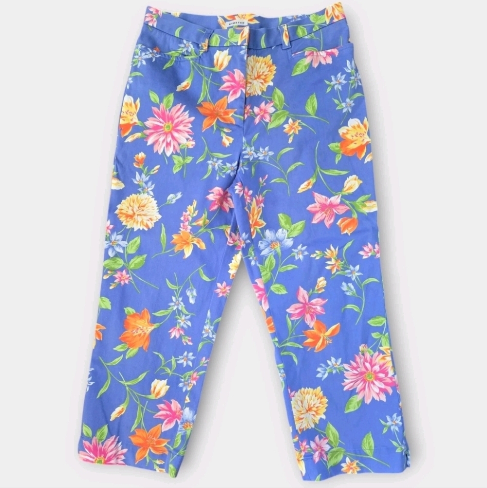 Jones NY Sport Floral Crop Pants Size 4 Colorful Blue Spring Coastal Vacation